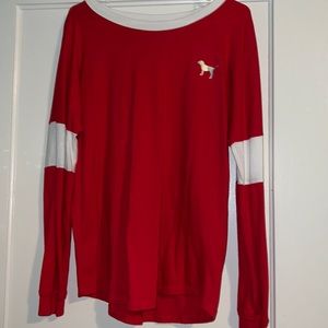 victoria’s secret long sleeve, red and white, sequin on back, size medium
